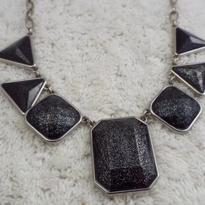 Silvertone Black Bead Necklace, great condition